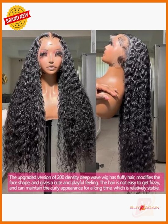 13x6 Full Lace Frontal Wig Human Hair 200% Density Deep Wave 20 inch main image 4